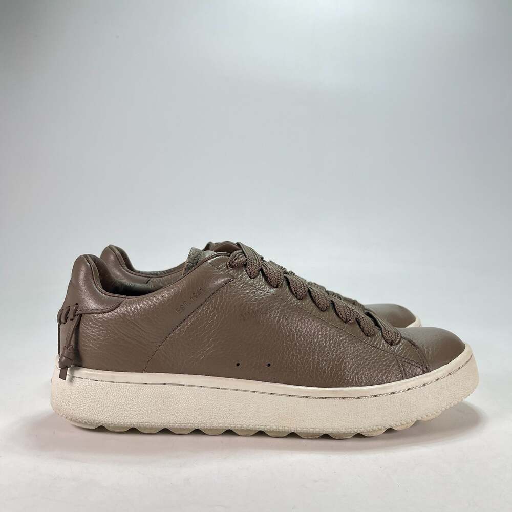 Coach C101 Taupe Brown Pebbled Leather Whipstitch Sneakers Women's Size 8B